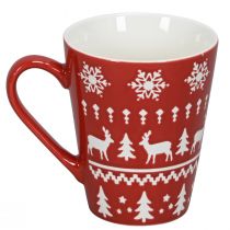 Article Mug de Noël festif motif rennes et sapin de Noël H10cm - rouge et blanc 2 pièces