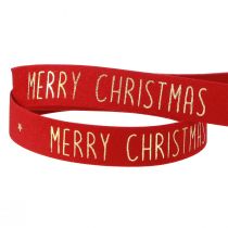 Article Ruban de Noël festif rouge avec inscription dorée &quot;Joyeux Noël&quot;, largeur 15 mm, longueur 5 m
