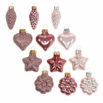 Article Mini mélange de décorations de sapin de Noël en verre assorti rose, rose 12 pièces