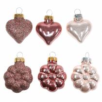 Article Mini mélange de décorations de sapin de Noël en verre assorti rose, rose 12 pièces