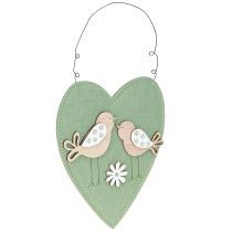 Article Coeur en feutre à suspendre Oiseau Vert Naturel 17x21cm 6 pcs