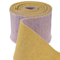 Article Ruban feutre, ruban pot, ruban laine bicolore jaune moutarde, violet 15cm 5m