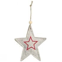 Article Décoration Étoiles en Feutrine Beige et Rouge avec Perle en Bois – Lot de 6 – 13 cm
