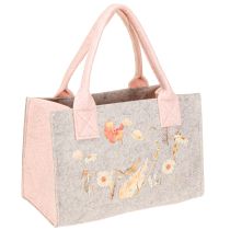 Article Sac en feutre avec motif floral – Sac cadeau et shopping durable en gris et rose 26 cm 2 pièces