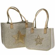 Sac en feutre avec paillettes étoiles nature set de 2