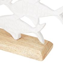 Article Banc de Poissons Décoration Poisson Blanc Métal Bois Naturel 28x16cm