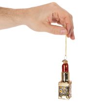 Article Ornements de Noël en verre Flacon de parfum et Rouge à lèvres motif léopard 11 cm