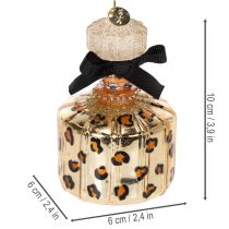 Article Ornements de Noël en verre Flacon de parfum et Rouge à lèvres motif léopard 11 cm
