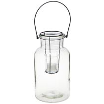 Article Lanterne déco Bouteille en verre avec Insert métal noir Ø13cm