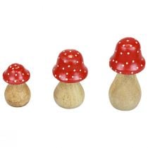 Agaric mouche champignons décoratifs champignons en bois décoration d&#39;automne H6/8/10cm lot de 3