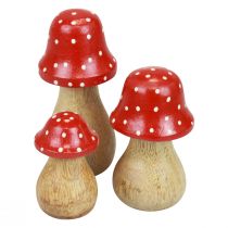 Article Amanite tue-mouches décoration champignons champignons en bois décoration automne H6/8/10cm lot de 3