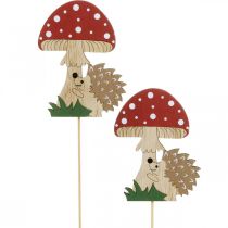 Bouchon décoratif, décoration bois automnale, hérisson avec champignon H11cm L34cm 12pcs