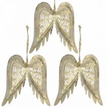 Ailes d&#39;ange, décoration en métal à accrocher, décorations d&#39;arbre de Noël dorées, aspect antique H11.5cm L11cm 3pcs