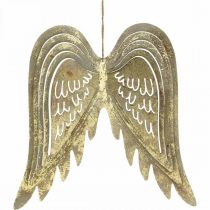 Article Décoration de Noël ailes d&#39;ange, décoration métal, ailes à suspendre dorées, aspect antique H29.5cm L28.5cm