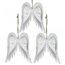 Ailes d&#39;ange à accrocher, décoration de Noël, pendentifs métal blanc H11.5cm L11cm 3pcs