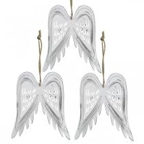 Article Ailes d&#39;ange à accrocher, décoration de Noël, pendentifs métal blanc H11.5cm L11cm 3pcs