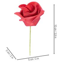 Article Rose artificielle rouge en mousse avec tige 5 cm - Lot de 100
