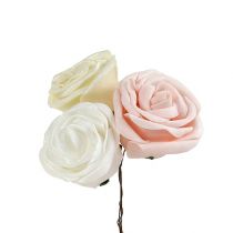 Mélange de roses en mousse nacrée Ø 6 cm, blanc crème rose 24 p.