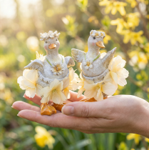 Article Figurine décorative de canard en robe à fleurs, accessoire de décoration printanier ou estival, 11 cm, lot de 2.