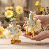 Article Figurine décorative de canard en robe à fleurs, accessoire de décoration printanier ou estival, 11 cm, lot de 2.