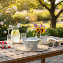 Article Bougie dans un seau en zinc pour une décoration d'ambiance sur terrasse et balcon, 15 cm