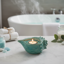 Article Porte-bougie chauffe-plat en forme de coquillage, décoratif, pour table, salle de bain ou salon, 16 cm