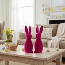 Article Lapin de Pâques décoratif, rose floqué, 29,5 cm de haut, lot de 2