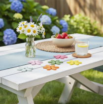 Article Décoration à disperser fleurs en bois décoration de table colorée Ø3-4cm 48 pcs