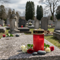 Article Lampe funéraire LED avec minuterie, bougie de cimetière à piles rouge H12,5 cm