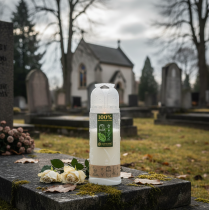 Article Bougie funéraire blanche à brûleur hebdomadaire compostable ICP H24cm