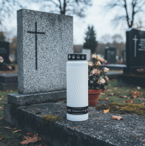 Article Couvercle de bougie funéraire à motif floral, blanc et noir, 10 jours, H27cm