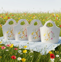 Article Sac en feutrine avec un adorable lapin de Pâques, idéal pour le printemps et l'été, 27 cm, lot de 4