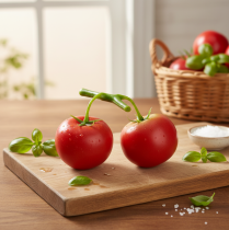 Article Tomates décoratives 2 tomates artificielles sur vigne Ø6cm L15cm