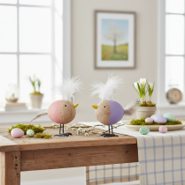 Article Oiseau décoratif en bois avec plumes et corps coloré, pour décoration de table, 10 cm, lot de 6