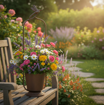 Article Jardinière vintage avec treillis, motif libellule, en métal, Ø16/H62cm