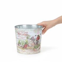 Article Jardinière/pot de fleurs rond en métal Fresh Garden H21cm