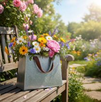 Article Sac décoratif, argenté, blanc, marron, métal, pot de fleurs, L22cm, 2 pièces