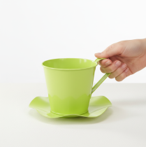 Article Tasse à thé décorative en métal avec soucoupe, vert clair, Ø 12 cm, H 10 cm, lot de 8