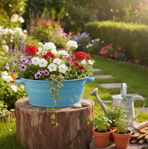 Article Bol rond avec anse, bol décoratif, coupe à fleurs, bleu, Ø33,5 cm