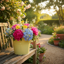 Article Pot décoratif en métal, vert/jaune, pot de fleurs, 31 x 26 x 21,5 cm