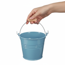 Article Seau décoratif, métal, anse en bois, pot de fleurs, bleu, 16 cm de haut, lot de 2