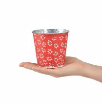 Article Petit cache-pot en métal rouge à fleurs blanches Ø10,5 cm H10,5 cm