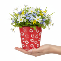 Article Pot de fleurs rouge et blanc, en métal, Ø 12,5 cm x H 11,5 cm
