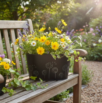 Article Bol décoratif en métal, ovale, noir et argent, motif floral, 20,5 x 12,5 x 12 cm