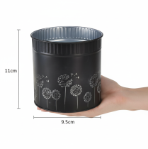 Article Cache-pot noir motif pissenlits en métal Ø9,5cm H11cm