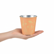 Article Cache-pot en métal pêche motif floral Ø10,5cm H10,5cm