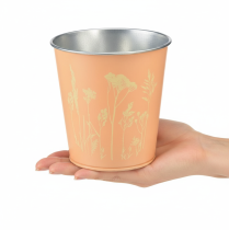 Article Cache-pot en métal motif fleurs sauvages jaune pêche Ø11,5cm H11,5cm