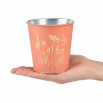 Article Cache-pot en métal abricot au motif floral H11,5 cm Ø11,5 cm