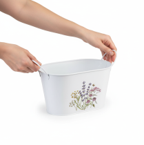 Article Coupe à plante en métal blanc motif fleurs sauvages et abeille 27×16×15,5 cm