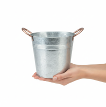 Article Pot à fleurs en métal avec poignées, finition zinc Ø21 cm H19,5 cm